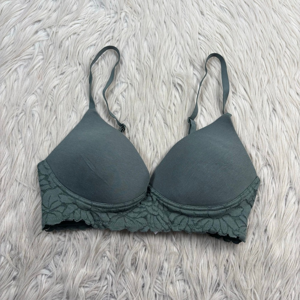 Aerie Women's 32B Green Lace Trim Real Chill Wireless Bra